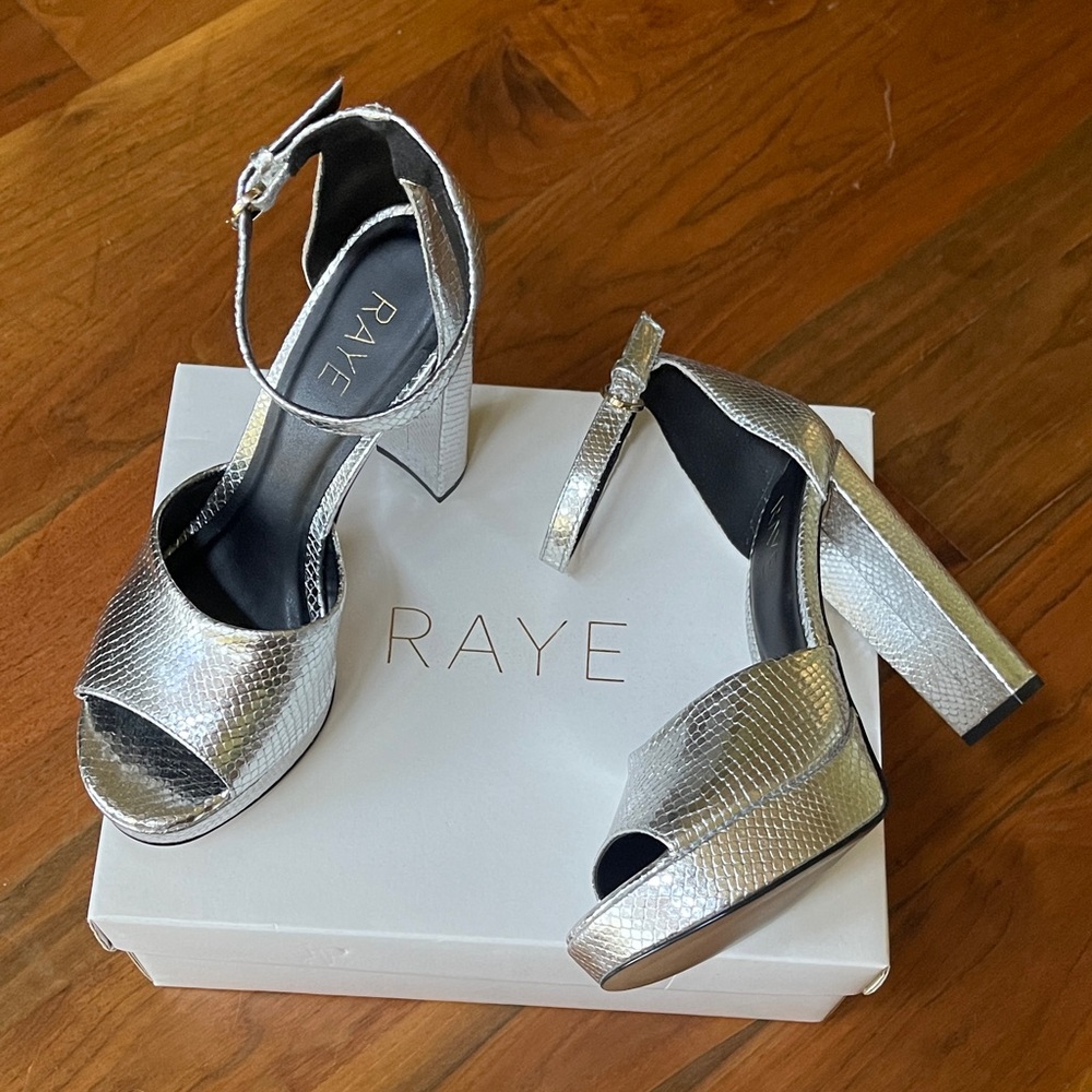 RAYE Silver Platform Heels - NEW - US 8